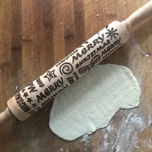 Christmas Embossing Rolling Pin Baking Cookies Noodle 4